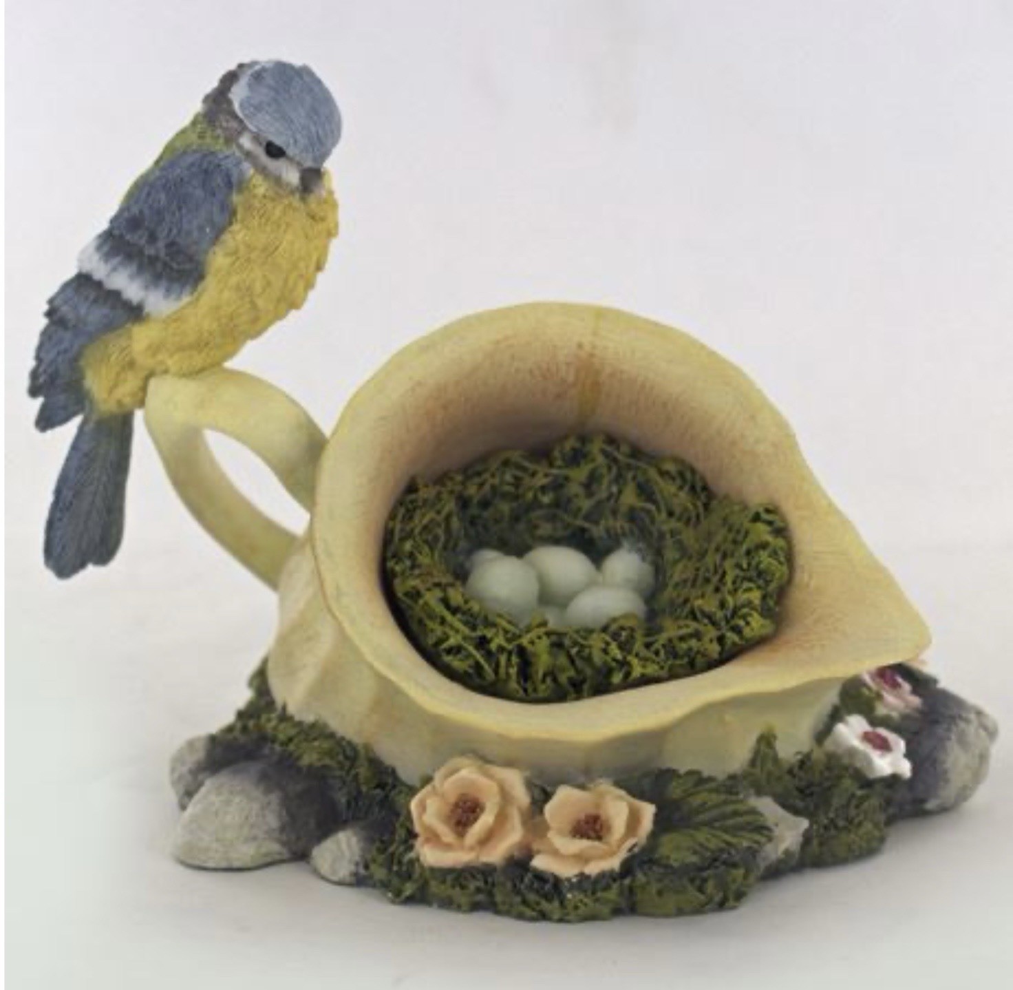 BIRD BLUE TIT ON A JUG NEST ORNAMENT Home Garden Kitchen Patio Balcony H10cm
