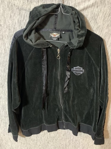 Womens Harley-Davidson Velour Embroidered Black Zip Front Hoodie Size 1W EUC