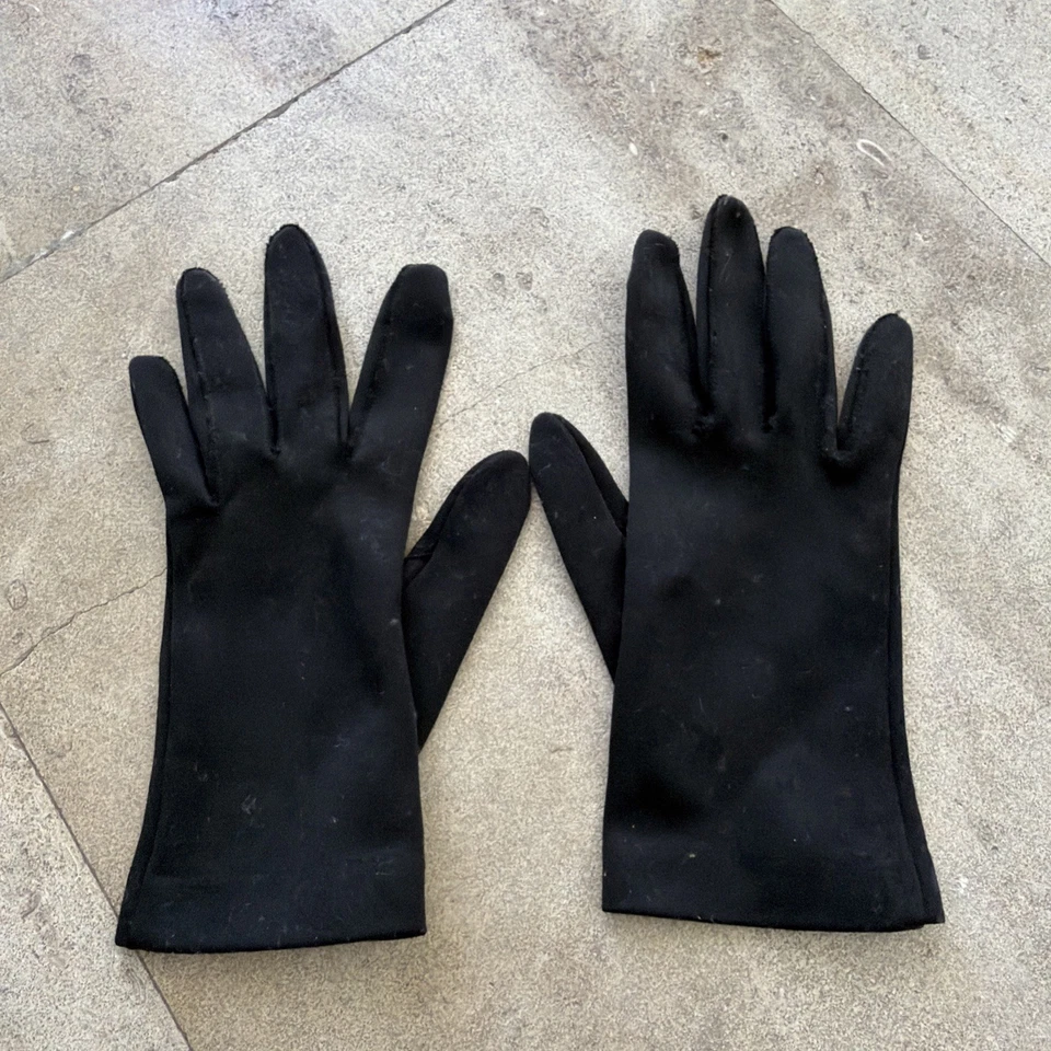 Guantes de mujer vintage negros hasta la muñeca cierre de perlas talla 6 Foto 3 de 4
