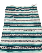 Mexican Falsa Blanket Green/Teal/white/Blk Yoga Boho 60x45