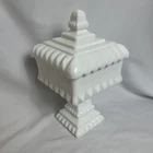 VTG WESTMORELAND White Milk Glass Lidded wedding box or Dish 9.5"H x 5.5" Square