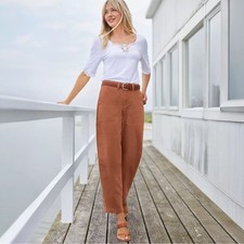 Lands End Women's Chino High Rise Barrel Leg Utility Ankle Pants Sz 12