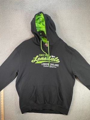 Lonsdale Hoodie Mens Large Black London Logo Lion Pullover Slim Fit Punk