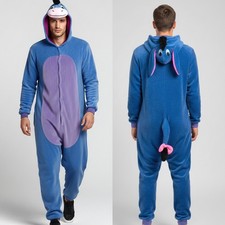 Eeyore Costume One Piece Sleeping Pajama Small Blue Fleece Overall Zip Hoodied