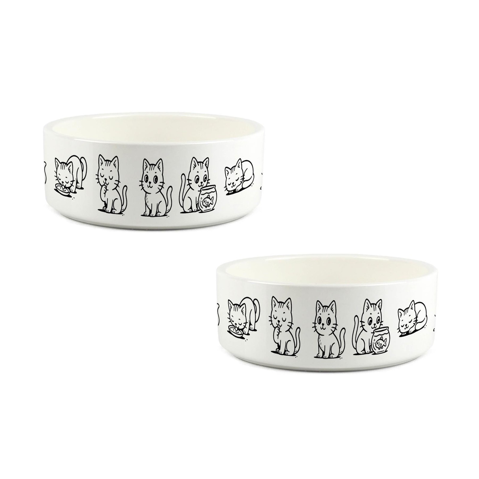 Purely Home Doodle Cats Small Pet Bowl Set of 2 - Food/Water Dish Gift for Cats