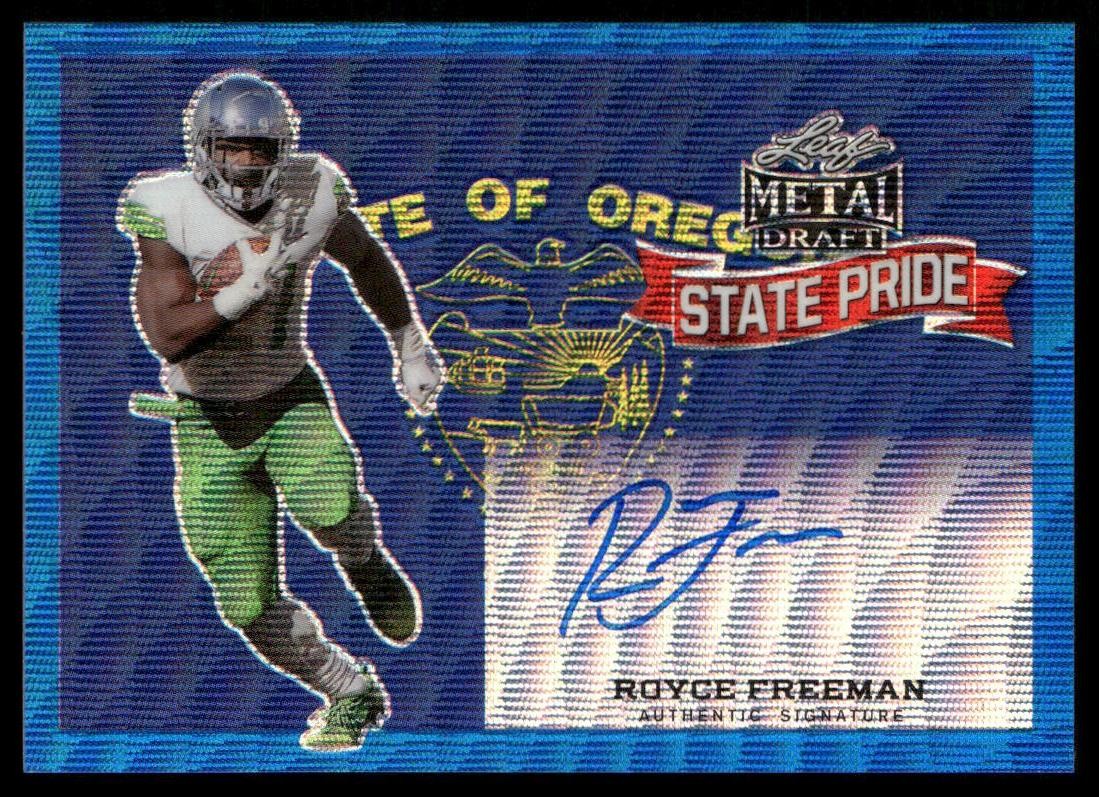 2018 Leaf Metal Draft #SP-RF1 Royce Freeman State Pride Autographs Wave Blue