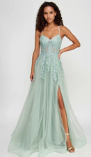 Juniors Mint Green Ball Gown Size 9/10 Embroidery Rhinestone Chiffon Say Yes j