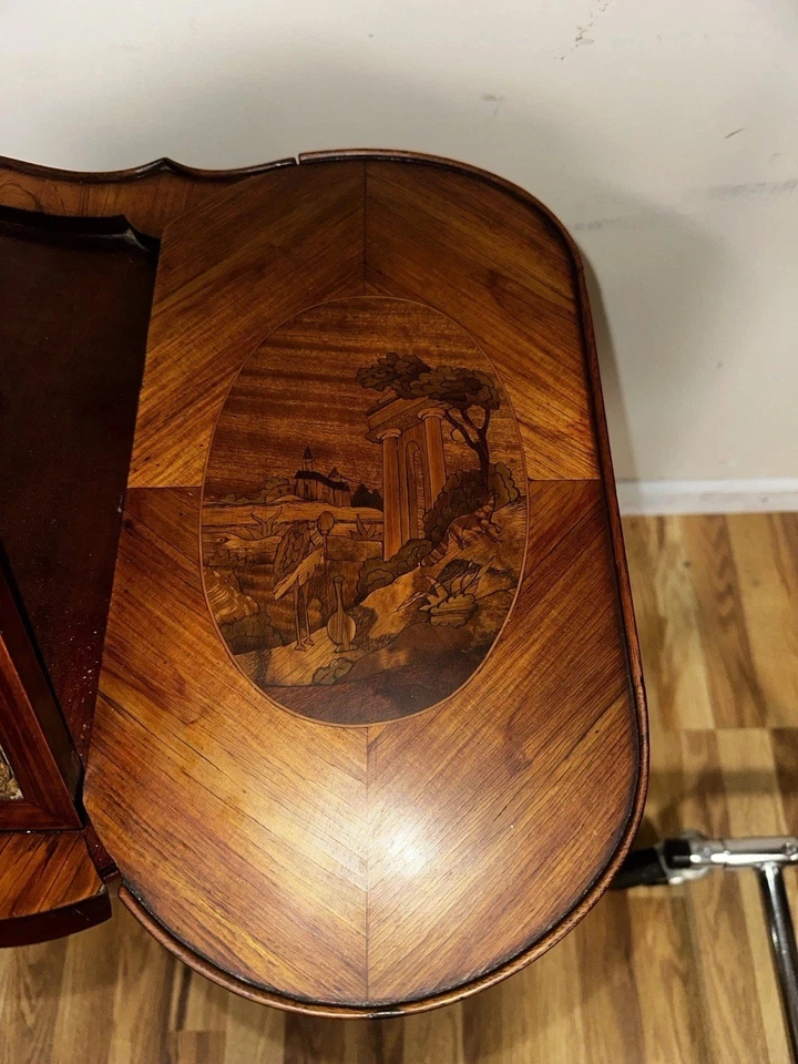 Escritorio antiguo francés del siglo XIX Luis XVI Luis XV de palo de rosa de madera satinada Foto 3 de 4