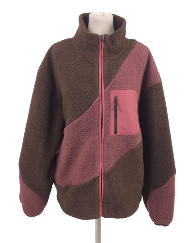 Good Move Women's Fleece Jacket Size 18 Chocolate Mix Panel Pockets Zips New F1