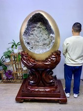 1716LB Natural Amethyst Geode Dinosaur Egg Crystal Specimen Reiki Decor + Stand