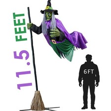 Halloween Decorations Outdoor - 11.5 Ft Animated Hovering Witch Purple green