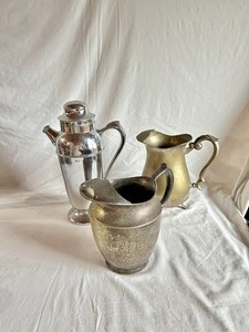 3 Vintage Pitcher Jug Shaker Vase EPNS Poole Silver India Chrome