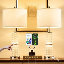 Crystal Table Lamp Set of 2, Modern Touch Lamp with Nightlight, 3-Way Dimmabl...