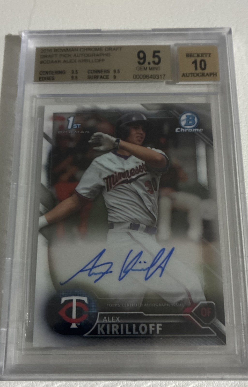 2016 Bowman Draft - Chrome Draft Pick Autographs Alex Kirilloff #CDA-AK (AU, RC)