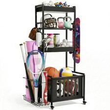 Sports Equipment Organizer, Ball Storage Rack for Garage, 4-Tier Indoor/Outdo...