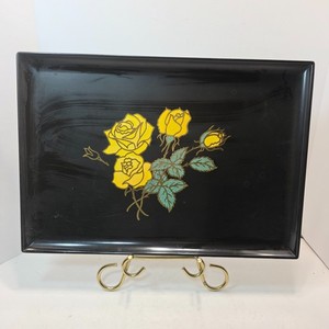 Couroc Tray Yellow Roses Black Phenolic Mid Century Monterey California 18 x 12