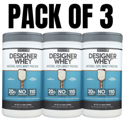 Designer Whey Protein Natural Powder   Purely Unflavored   2 lbs (Pack of 3)