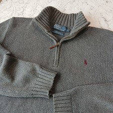 Vintage Polo Ralph Lauren Knit Mens Large Gray Sweater 1/4 Quarter-Zip Heavy