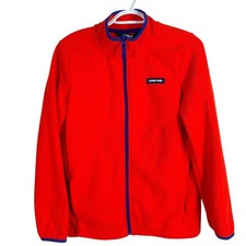 Lands End Fleece Jacket Waffle Knit Kids XL 14/16 Red Full Zip Pockets NEW