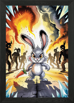 Wütender Hase mit Karottenwaffe gerahmtes Wandbild Poster Leinwanddruck Bild