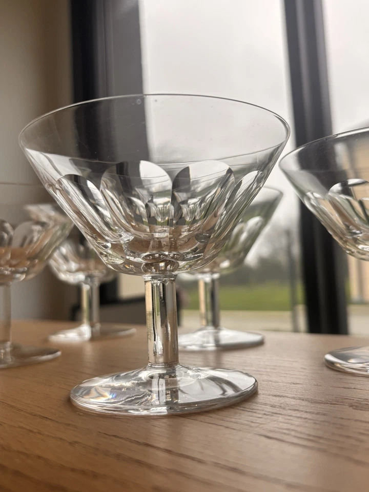 6 FACETED SAINT LOUIS CRYSTAL CHAMPAGNE CUPS DLG HARCOURT BACCARAT - Image 2 of 4