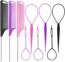 9pcs Topsy Hair Tail Tool and rat tail comb set,6pcs French Braiding Tool