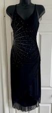 NWT Vintage 90s New Look Black Diamante Starburst Wrap Dress Y2K Slinky 10