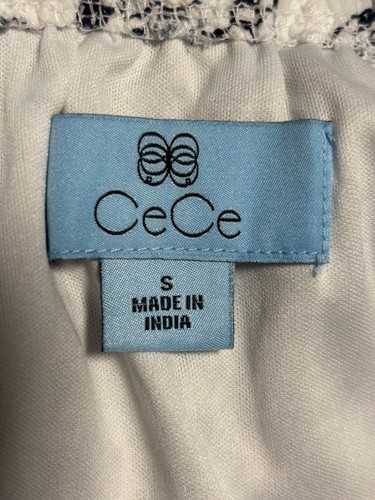 CeCe Damen Bluse Größe M blau weiß Blumen Rüschen Puffärmel - Bild 6 von 7