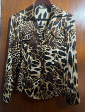 CACHE LEOPARD BLOUSE SHIRT WOMEN S SMALL ANIMAL PRINT GOLD BROWN SILK