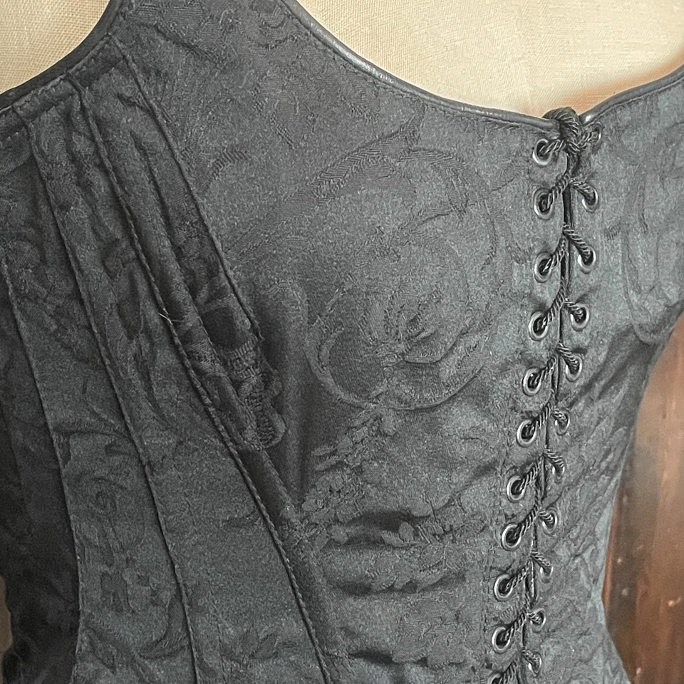 Vintage 90s Black Jaquard Lace Up Corset Top Extra Small Goth Glam - Image 3 of 4