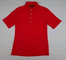 Vintage 70s Acrilan Soft Jersey Acrylic Knit Polo Lounge Shirt USA Made Red Vtg