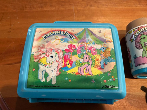 Vintage 1989 Aladdin My Little Pony Lunch Box Thermos Set Blue Plastic Girls
