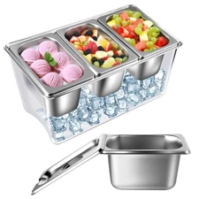 3 Compartments Ice Chilled Condiment Caddy, 30.5 oz Salad Bar Containers Stai...