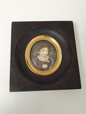 Miniature ancienne portrait femme XVIIIe, tableau peinture rétro 18e siècle vint