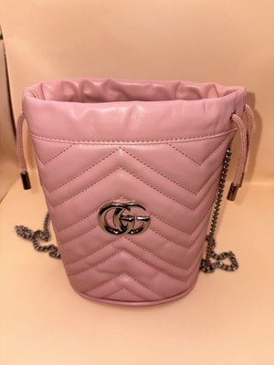 Gucci Marmont Mini Pink Leather  Bucket Crossbody Bag