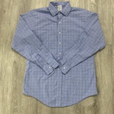 Brooks Brothers Dress Shirt Mens 16-35 Slim Fit Non Iron Blue Cotton Glen Plaid