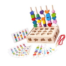 Montessori Wooden Beads Sequencing Toy Wooden Lacing Bead Toys Fine Motor Skill