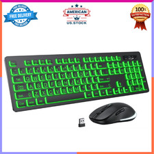 Large Print Wireless Keyboard  Mouse, 7-Color Backlit, Rechargeable PC Set