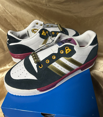 LEATHER size 10 ADIDAS RIVALRY Low Originals Gold Metal Beads White Maroon Navy