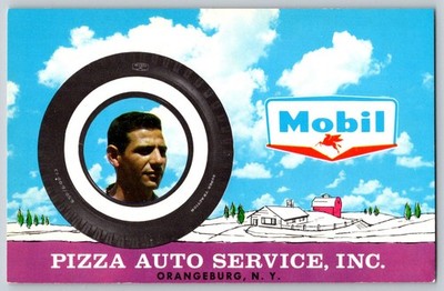 NY Pizza Auto Service, Mobil Oil Advertising, Orangeburg, New York Postcard 1961