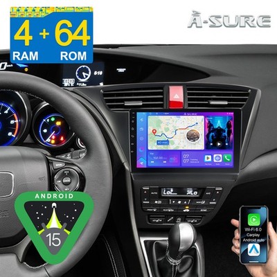 4+64GB Autoradio Android 15 Navi GPS Carplay WiFi  Für Honda Civic IX 2012-2017