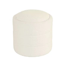 HomePop Boucle Ottoman Round Storage Bedroom Vanity Living Room Cream