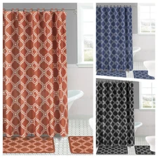 15PCS PRINTED BATHROOM SET BATH MATS SHOWER CURTAIN HOOKS ASSORTED HONEY COMB 