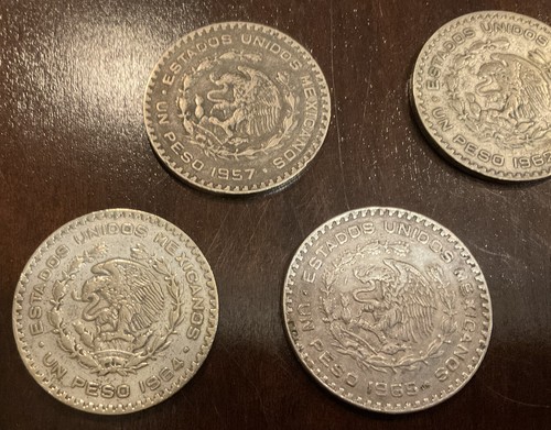 SET 5 MÜNZEN MEXIKO UN 1 PESO MORELOS 1957 1962 1964 1966 SCHÖN 10 % Silber - Bild 7 von 11
