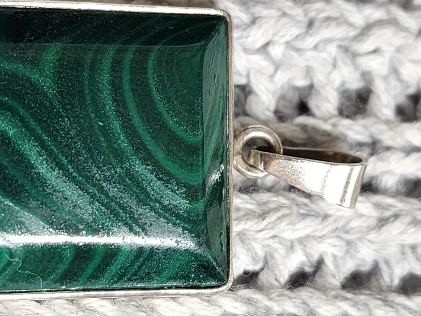 VINTAGE LARGE RECTANGULAR MEXICO MALACHITE STERLI… - image 2