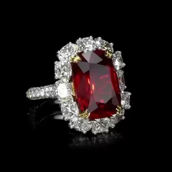 8ct Lab Created Cushion Cut Ruby & Diamond Engagement Ring 14K White Gold Plated - Image 3 of 3