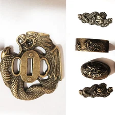 Handmade Alloy TSUBA SET dragon Hand guard For Japanese Katana Wakizashi Tanto