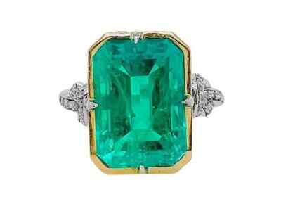 18.95 Ct lab-created emerald cut neon green Emerald & diamond knot Silver Ring