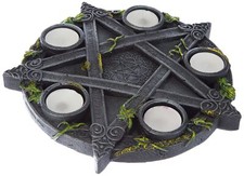Image of Nemesis Now B2538G6 Wiccan Pentagram Tealight Holder 25.5cm Black, Resin