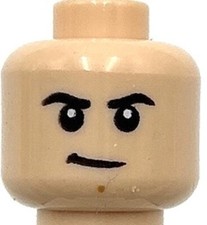 Lego New Minifigure Head Dual Sided Black Eyebrows Medium Nougat Chin Dimple